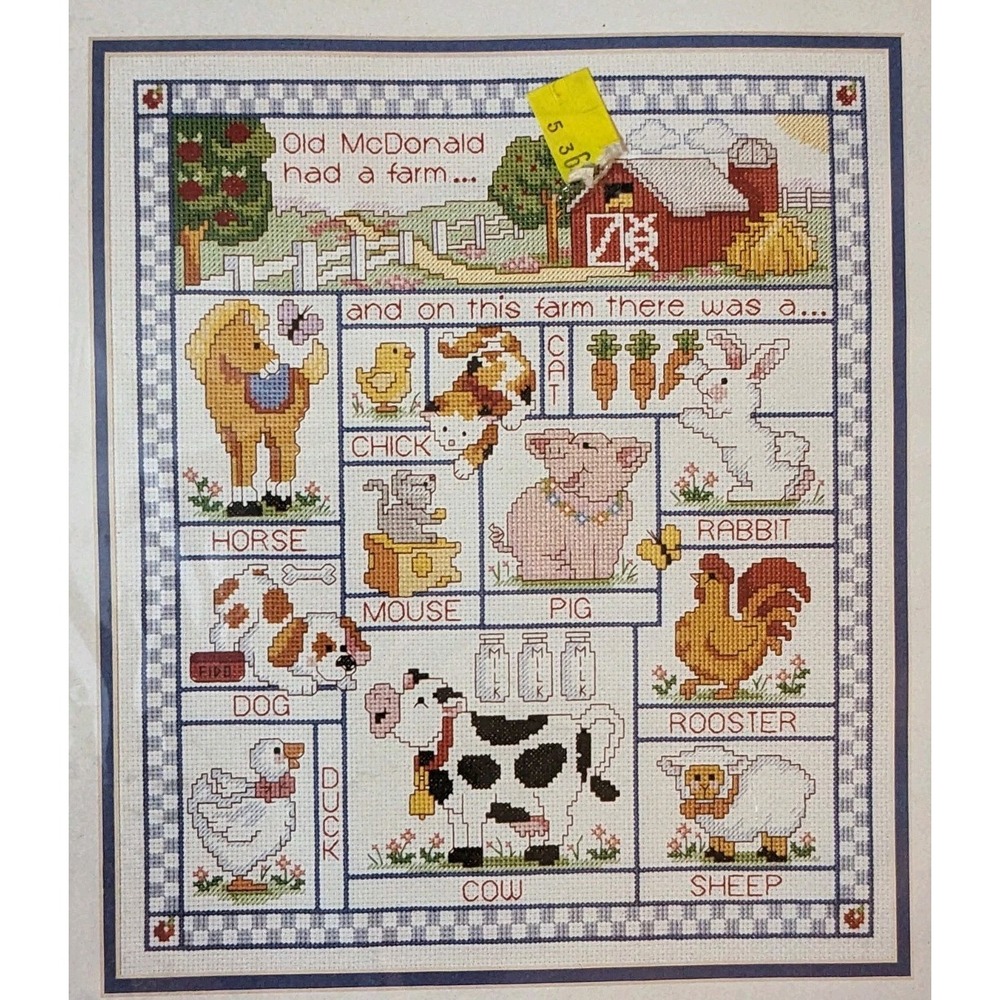 Vtg J&P Coats Old McDonald's Farm Counted Cross Stitch Kit 1992 Farmcore 23511